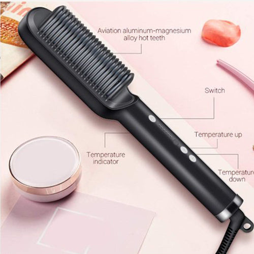 SilkGlow™ Hair Straightening Brush – Ceramic heating tool front view